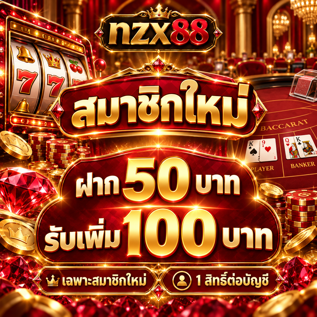 โปรโมชั่นสมาชิกใหม่ฝาก 50 รับเพิ่ม 100 บาท nzx88